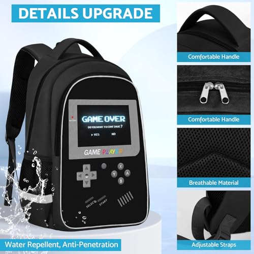 TILYTADLY School Backpack For Boys - Gamer Boys Backpack For Kids Children Teens Elementary Middle School - Ages 6-18,17″ - color: 1-black-set2
