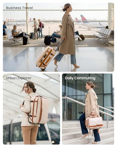 Fanwoli Rolling Vacuum Backpack Travel with One-Button Compression, Expandable Carry-On Suitcase Luggage, Approved TSA Lock & Water-Proof Laptop Compartment for Outdoor/Family/Business Trips - color: White