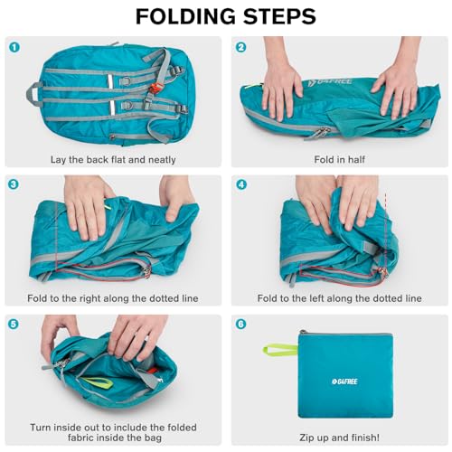 G4Free 24L Lightweight Packable Hiking Backpack Sport Travel Daypack Water Resistant for Women Men - color: Peacock Blue