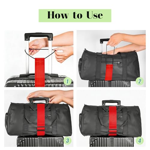 Multi Use Strong Adjustable Luggage Connector Straps for Suitcases,2 Pack Flexible Luggage Accessories Elastic Fastening Bag Strap (Red) - color: Red