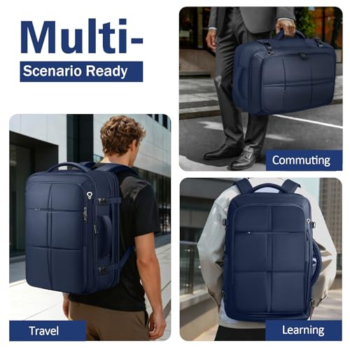 tazbuzo Travel Backpack, Extra Large 50L Flight Approved Carry on Backpack, Expandable Waterproof Business Suitcase Daypack Big Bag Fits 18.4 Inch Laptop, Blue - color: Blue