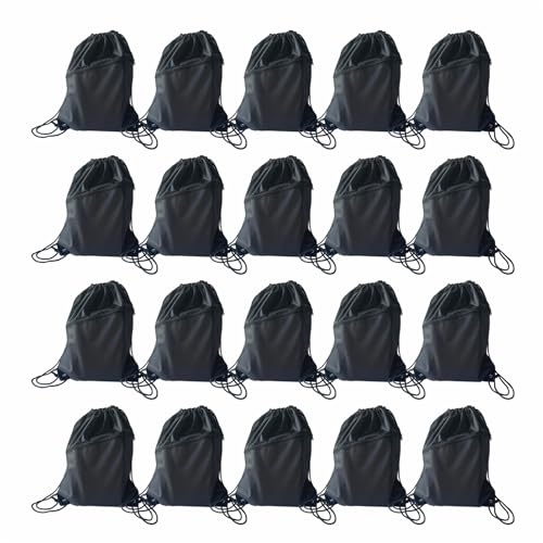 20PCS Drawstring Bag Sports Gym String Backpack Bulk Cinch Bag Sackpack with 2 layer Zip pocket for Yoga Gym Traveling (20, black) - color: Black