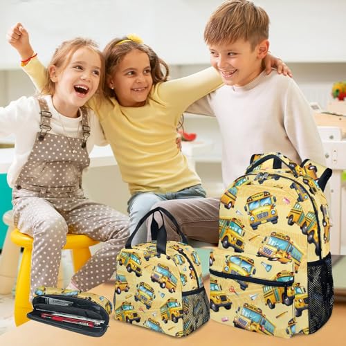 Kid Backpack Boys - School Bus Backpacks Set for Toddler - 3Pcs Bookbag with Lunch Bag and Pencil Pouch - School Bag for Kindergarten/Preschool/Elementary (17 Inch) - color: Yellow