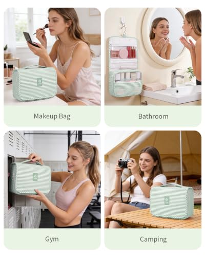 Narwey Hanging Travel Toiletry Bag for Kids Girls Women, Cute Makeup Bag - color: Y-Mint Green Stripe