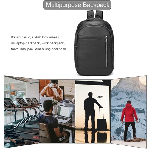 LUUFAN Genuine Leather Backpack for Men, Casual Shoulder Bag Multi Pockets Daypack 15.6 Inch Laptop Bag for Travel Business Outdoor - color: 8016-black