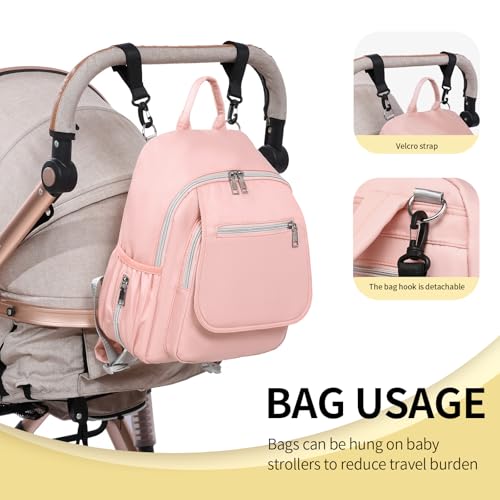 Small Diaper Bag Backpack, Mini Diaper Bag Purse with 10 Pockets, Travel Baby Bag for Baby Girls, Insulated Pockets, Stroller Straps,pInk - color: Pink