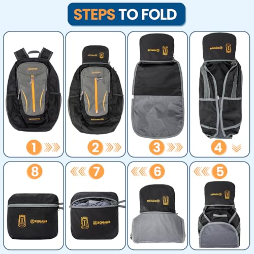 ZOMAKE Ultra Lightweight Packable Backpack 25L, Foldable Hiking Backpacks Water Resistant Small Folding Daypack for Travel(Black & Medium Grey) - color: Black & Medium Grey