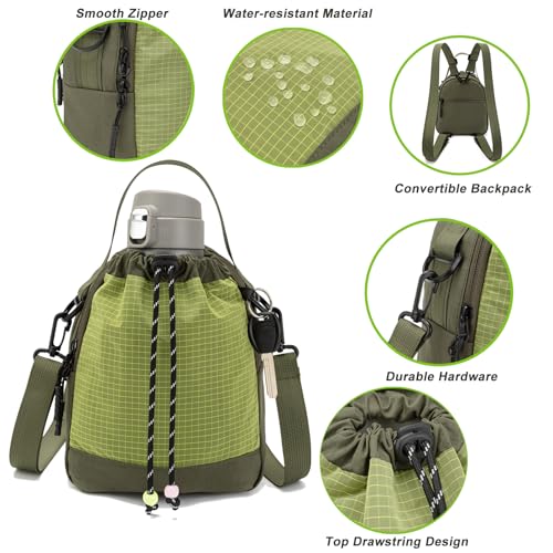 Water Bottle Carrier Bag with Strap, Water Bottle Holder Crossbody Backpack Handbags for Women Men for Hiking,Cycling - color: Green