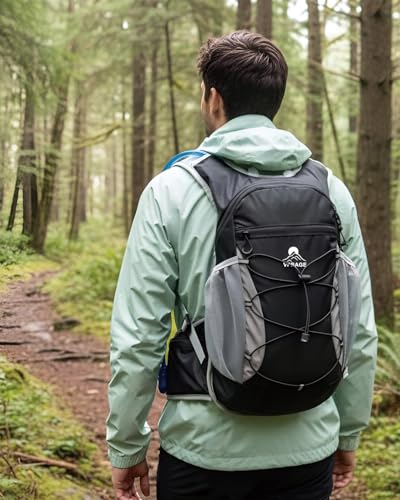 Hydration Backpack with 2L Water Bladder - Lightweight 15L Daypack with Phone-Sized Hip Belt Pockets, Anti-Chafe Cotton Edging & No-Bounce Straps - Small Water Backpack for Hiking, Running, Skiing - color: Black