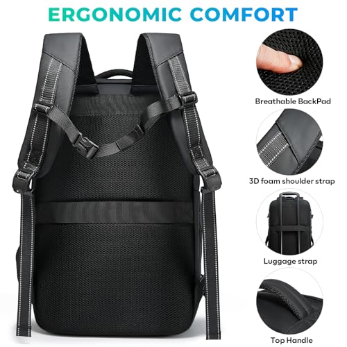 BANGE Travel Backpack with 15.6 Inch Laptop Compartment & TSA Lock for Men and Women, Water-Resistant Large Carry-On, Flight Approved,Black - style: Without Vacuum