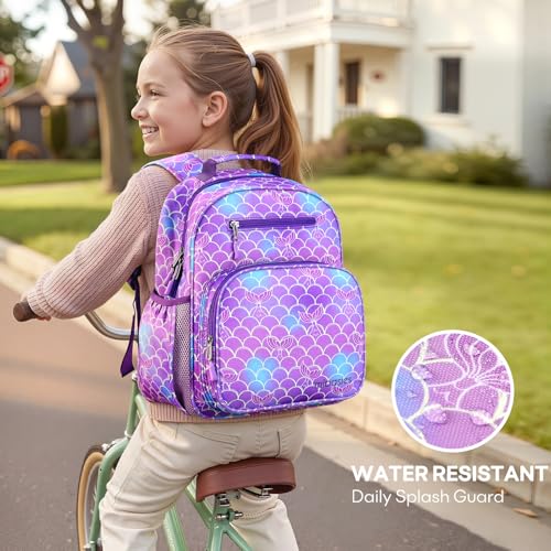 mibasies Girls Backpack with Lunch Box: 3PCS Kids Backpack Set for Kindergarten Elementary - 15 IN Cute Bookbag - Mermaid Tail - color: Mermaid Tail