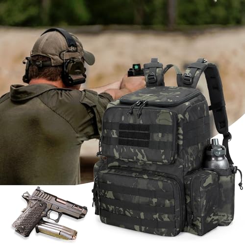 DSLEAF Tactical Range Pistol Backpack with 6 Pistol Cases, Gun Backpack with 9X Magazine Slots for Shooting and Hunting - color: Camo