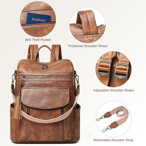 Shrrie Laptop Backpack for Women 15.6 inch,Travel Leather Backpack Purse Nurse Teacher Carry on Backpack Computer Bag,Professional Water-Resistant College Business Work Casual Daypack,Two-toned Brown - color: Two-toned Brown