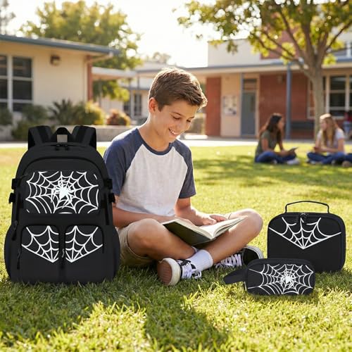 Kids Backpack for Boys - 4Pcs Boys Backpack with Lunch Box Set for Kids Teens Elementary Middle School, 18″ Large Capacity Students Bookbag, Perfect for Travel and School - color: Black-backpack-set