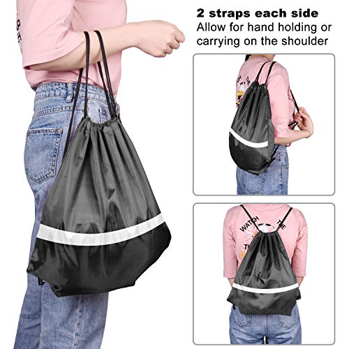 KUUQA 12 Pcs Drawstring Backpack Bag Bulk Reflective Black - color: Black