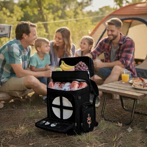 Alphasonik Cooler Backpack 40 Cans Insulated Backpack Cooler for Men & Women, 2 Leak Proof Compartments Coolers Bag for Beach Travel Picnic Hiking BBQ Fishing Outdoor Camping - color: Black