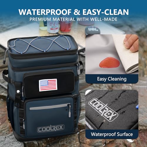 Large Backpack Cooler 36 Can Cooler Backpack with 2 Insulated Compartments Leak Proof Waterproof Travel Backpack, Camping Beach Picnic Lunch Thermal Bag for Women and Men - color: Navy