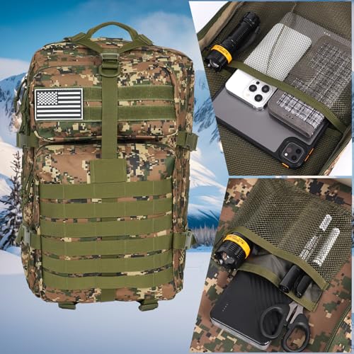 50L Large Military Tactical Backpack Molle Army Assault Pack for Travel Camping Hiking Fishing Backpack for men(woodland camo) - color: Woodland Camo