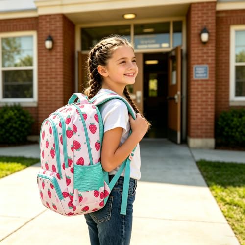 abshoo Kids Backpack For Girls Elementary Kindergarten Bookbag (Strawberry) | Lightweight,Multi-pocket,Front chest buckle,Reflective strip, Breathable widened strap, School Bags - color: Strawberry
