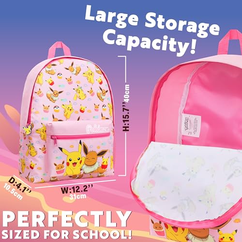 Pokemon Backpack for Kids Teens Boys Girls, Pikachu Anime Backpacks, Bag for Daycare Sports Vacation Travel, School Gift (Pink) - color: Pink