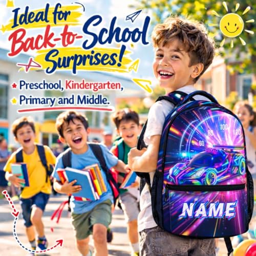 Boys Backpack Personalized Racing Car Backpacks for Kids Toddler, Cool Car Custom Bookbag for Preschool Primary Kindergarten - color: Blue