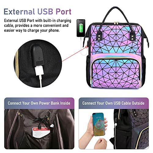 LOVEVOOK Geometric Luminous Purses and Handbags for Women Holographic Reflective Crossbody Bag Wallet - color: Black Purple
