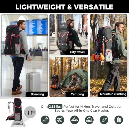 Bseash 65L Waterproof Hiking Camping Backpack with Rain Cover, Outdoor Sport Travel Daypack for Climbing Touring (Black) - color: Black