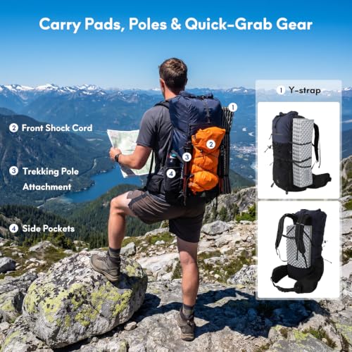 Haimont 40L+15L Roll-Top Backpacking Pack with Rain Cover, Blue | Expandable 55L, Hip Belt Support, Sleeping Pad Carry, Pole Attachments, YKK & Duraflex - color: Blue