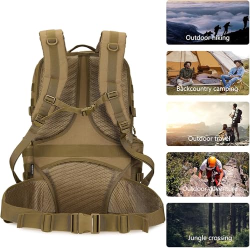 50L Military Tactical Backpack 3 Day Assault Pack Molle Daypack Hiking Backpack for Men and Women - color: Khaki 1
