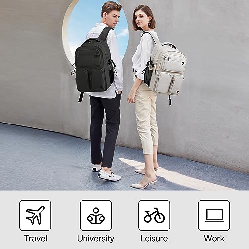 mixi Large Expandable Travel Laptop Backpack, Lightweight Durable College Bookbag Men Woman 15.6" Computer Bag, Water Resistant Outdoor Hiking Backpacks With Multifunction Pockets, Beige - color: Beige Expandable