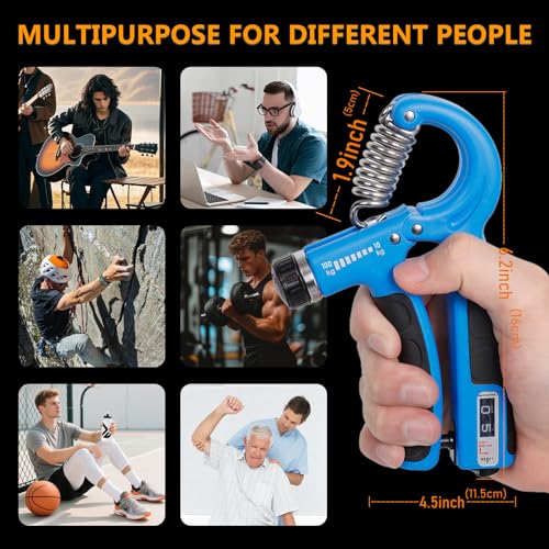 JKSHMYT Grip Strength Trainer Kits (5 Pack), Adjustable Resistance Forearm Strengthener, Hand Gripper Strengthener for Muscle Building - color: Blue