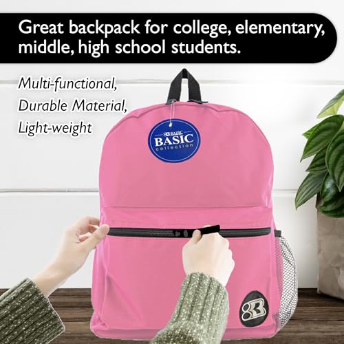 BAZIC School Backpack 16" Fuchsia, Lightweight School Bag Padded Back & Adjustable Strap for Students, Travel Bag Fit A4 Notebook, 1-Pack - color: Fuchsia, size: 16"