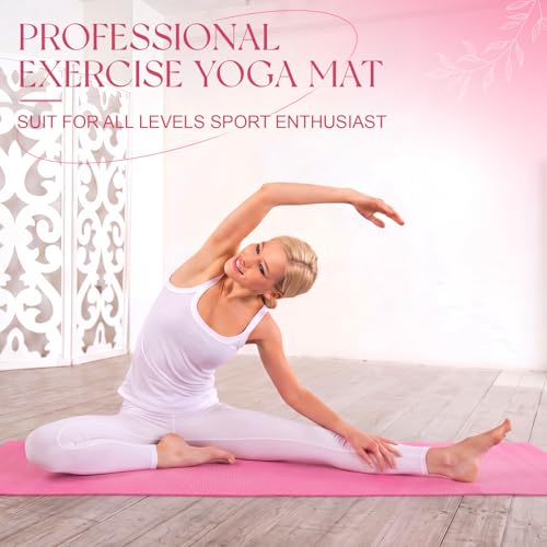 3 mm Thick Yoga Mat Bulk, Non Slip Exercise Workout Fitness Pad for Women Men, Gym Home Yoga Pilates, Easy to Clean, Sturdy PVC - color: Pink Series Color