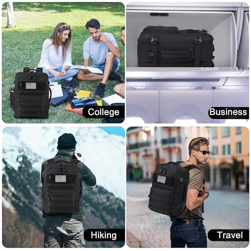 MOZETO TSA Approved Carry On Backpack, Extra Large Tactical Travel Backpack for Men, Airplane Approved Weekender Bag for Flight (Black)