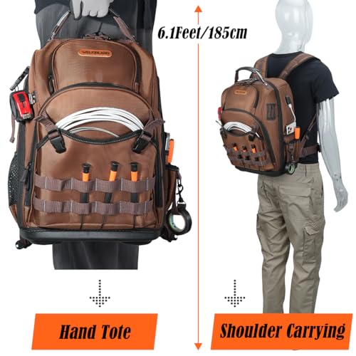 WELKINLAND-70Pockets HVAC Backpack, Heavy-Duty Electrician Tool Backpack, Hard Bottom Tool Bag Backpacks For Men, Waterproof Tool Backpacks Man Construction