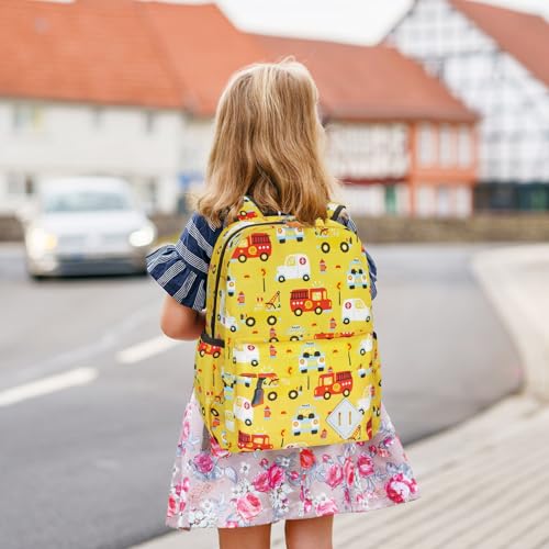 Kids Backpack for Girls Boys - 15 Inch Cute Cars Little Kids Backpack Waterresistant Toddler Preschool Kindergarten School Bag for Aged 3-8, Yellow - color: Yellow