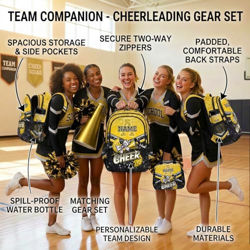 Personalized Cheers Backpacks for Girls 3-8, 17 Inch Large Capacity Cheerleader Initial Bookbag for Elementary Middle School Travel - color: Yellow