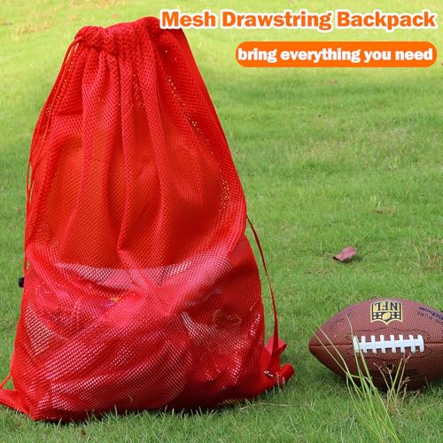 NATURAL STYLE 2 Packs Swim Bag Mesh Drawstring Backpack Oversized 18" x 26", Large Mesh Drawstring Backpack - color: Red