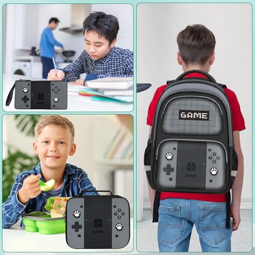 Kids Backpack For Boys,Gamer Boys Backpack For Children Teens Elementary Middle School, 17″ Students Bookbag - color: Backpack Set-sw-gray