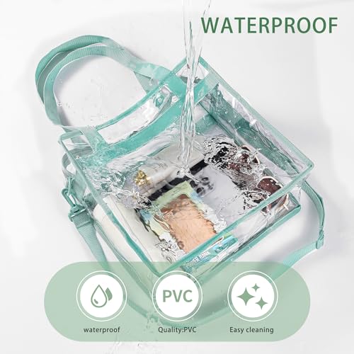BAGAIL Clear Bags 12x6x12 Stadium Approved Clear Tote Bag with Zipper Closure Crossbody Shoulder Bag with Adjustable Strap - color: Dusty Blue