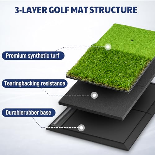 JAYA Golf Hitting Mat with Heavy Rubber Base, Foldable Golf Practice Mat for Indoor & Outdoor Training, Dual Turf Fairway & Rough Grass Mat for Swing, Chipping and Driving Practice - size: 25" x 17"