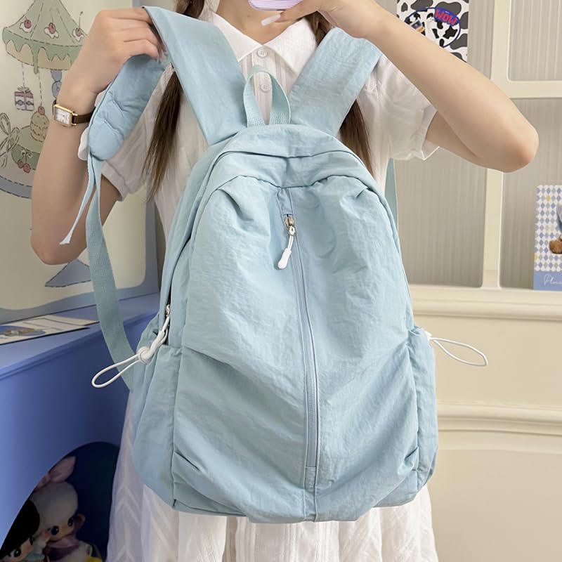 Women Solid Color Backpack Large Capacity Multi Pockets Daypack with Compartments Cute Lightweight Backpacks - color: Blue