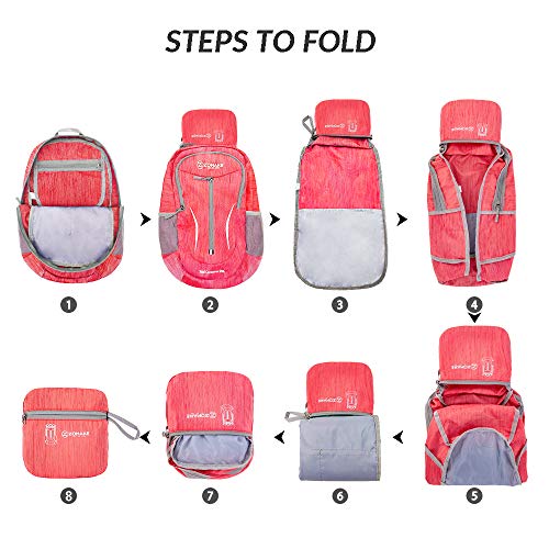 ZOMAKE 25L Ultra Lightweight Packable Backpack, Foldable Hiking Backpacks Water Resistant Small Folding Daypack for Travel(Red) - color: Red
