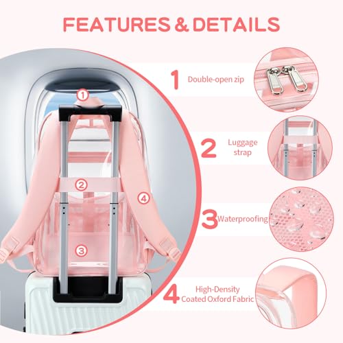 Cusangel XL TPU Clear Backpack Heavy Duty for Stadiums, 18in School Bookbag Teens 15+ boys Girls and Adults Multi-Pocket Design & Reinforced Stitching (Pink-18inch) - color: Pink-18inch