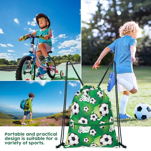 WAWASAM Kids Drawstring Backpack, Gym Swim Bag Cinch Bag for Girls Boys with Zipper Pocket - color: Soccer