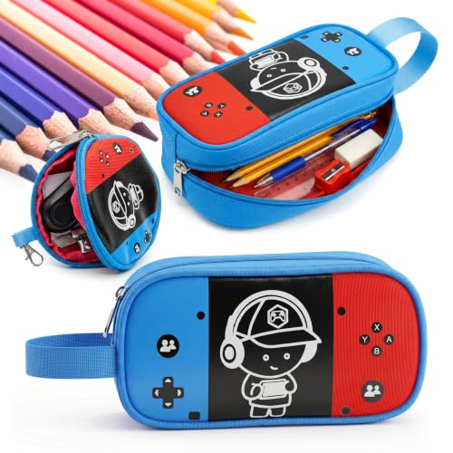 Boys Backpack, Luminous Gamer Backpack for Boys with Lunch Box,Pencil Case and Coin Puese,Kids Schoolbag Bookbag for Teen Boy Elementary Middle High School Travel(Red-Blue) - color: Red-blue