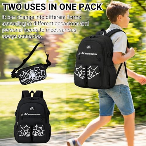 Kids Backpack for Boys - Cool Boys Backpacks with Waist pack for Kids Teens Elementary Middle School, 18″ Large Capacity Students Bookbag, Perfect for Travel and School - color: Black-backpack-only