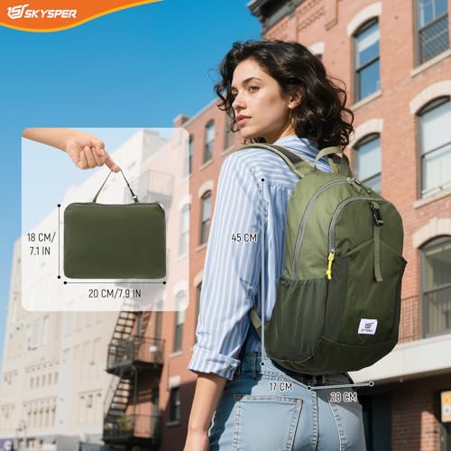 SKYSPER Small Hiking Backpack for Men Women 20L RFID Packable Daypack Ultralight Foldable Back Pack Lightweight Collapsible Travel Day Pack - color: Armygreen