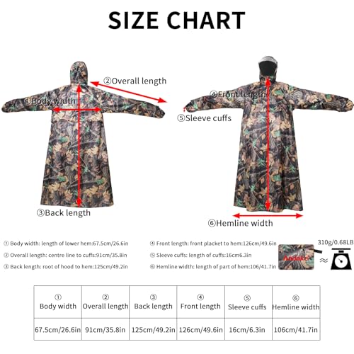 Hooded Rain Ponchos for Adults with Pocket & Zipper, Unisex Reusable Lightweight Raincoat Jacket for Hiking, Camping, Outdoor - color: Woodland-green