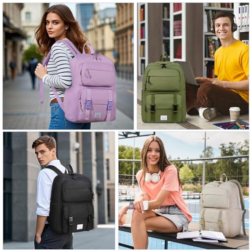 VASCHY Backpack for Men, Unisex Large Fashion Schoolbag Book bag Rucksack for High School/College/Work/Travel/Commuter Green - color: Dark Green